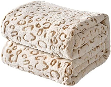 FY FIBER HOUSE Flannel Fleece Leopard Print Throw Blanket, Super Soft Lightweight Fluffy Throw fo... | Amazon (US)