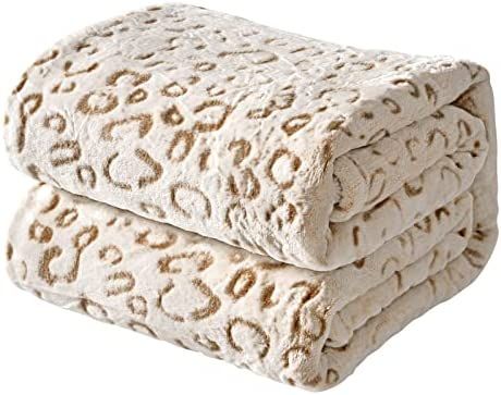 FY FIBER HOUSE Flannel Fleece Throw Blanket with 3D Leopard Print, 50"X60", Brown | Amazon (US)