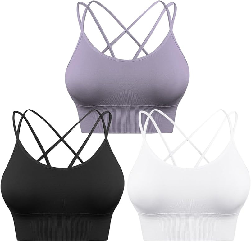 Sykooria 3 Pack Strappy Sports Bras for Women Sexy Crisscross for Yoga Running Athletic Gym Worko... | Amazon (US)