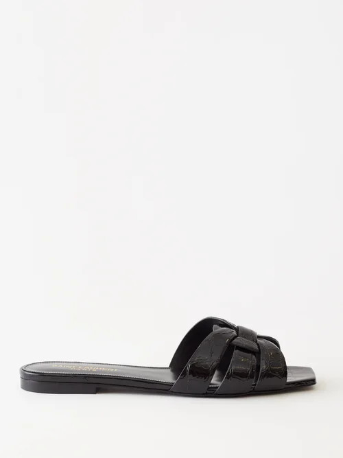 Saint Laurent - Tribute Crocodile-embossed Leather Sandals - Womens - Black | Matches (US)