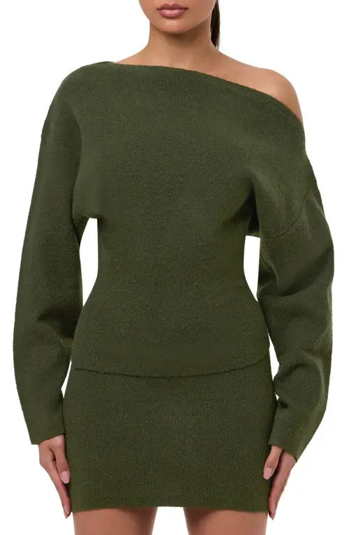 Naked Wardrobe One-Shoulder Sweater in Forest Green at Nordstrom, Size Small | Nordstrom