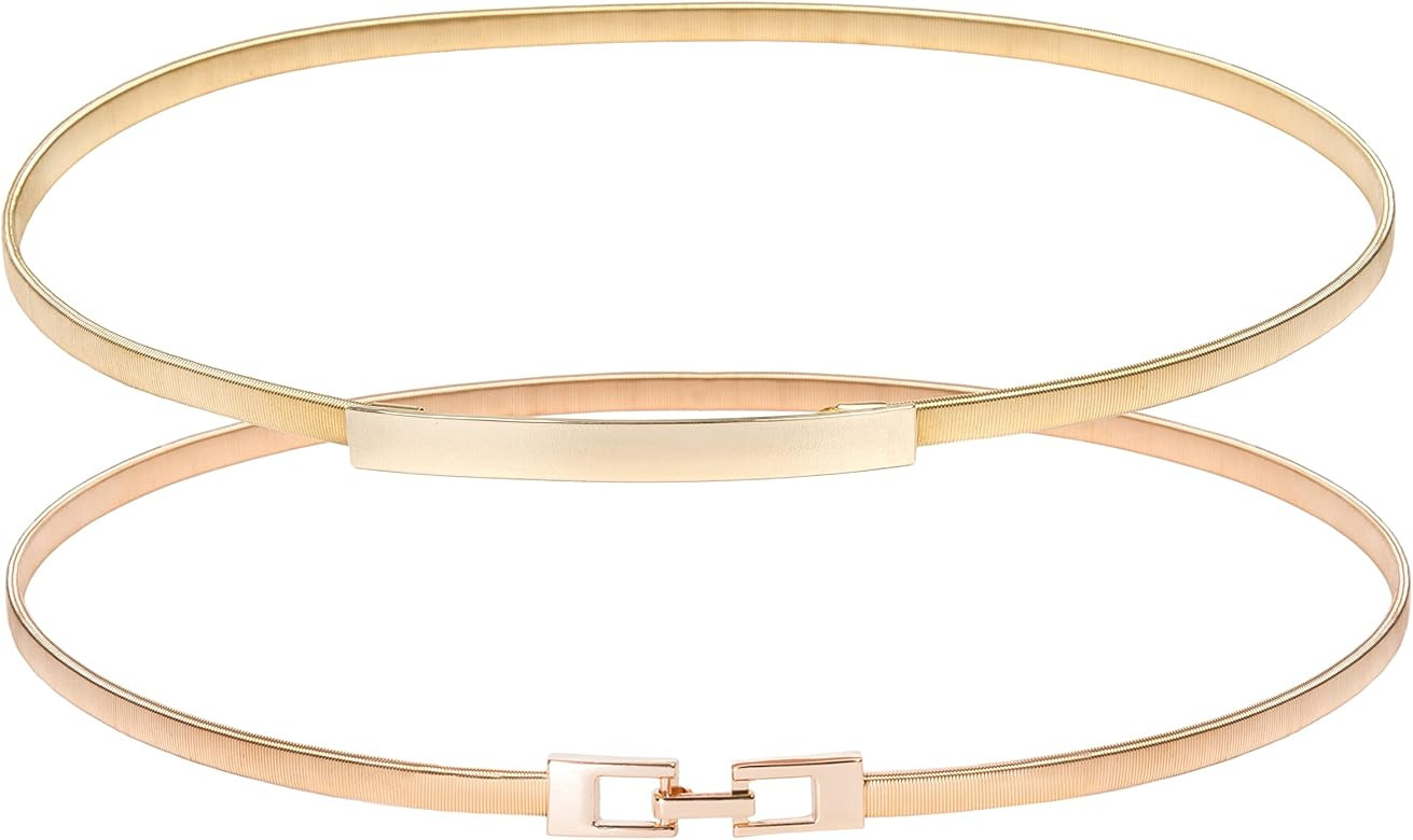 GRACE KARIN Women Skinny Metal Cinch Belt Gold Waistband Elastic Waist Belt CL633 | Amazon (US)