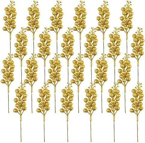Crafare 24 Pack 7.5Inch Christmas Glitter Berries Stems Artificial Christmas Picks for Christmas ... | Amazon (US)