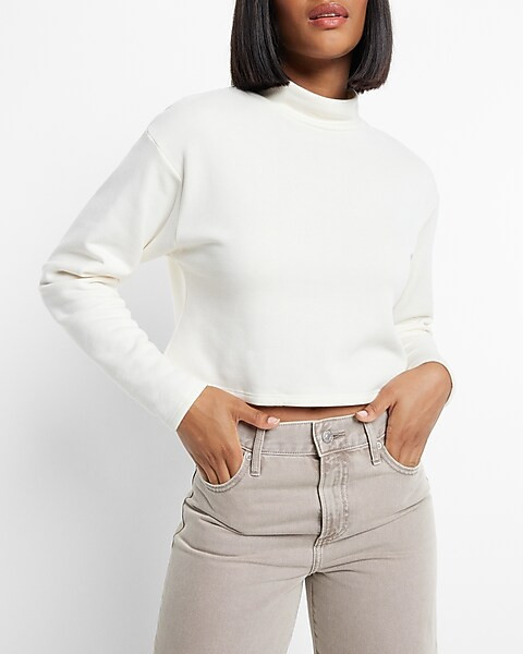 Mock Neck Dolman Sleeve Fleece Sweatshirt | Express