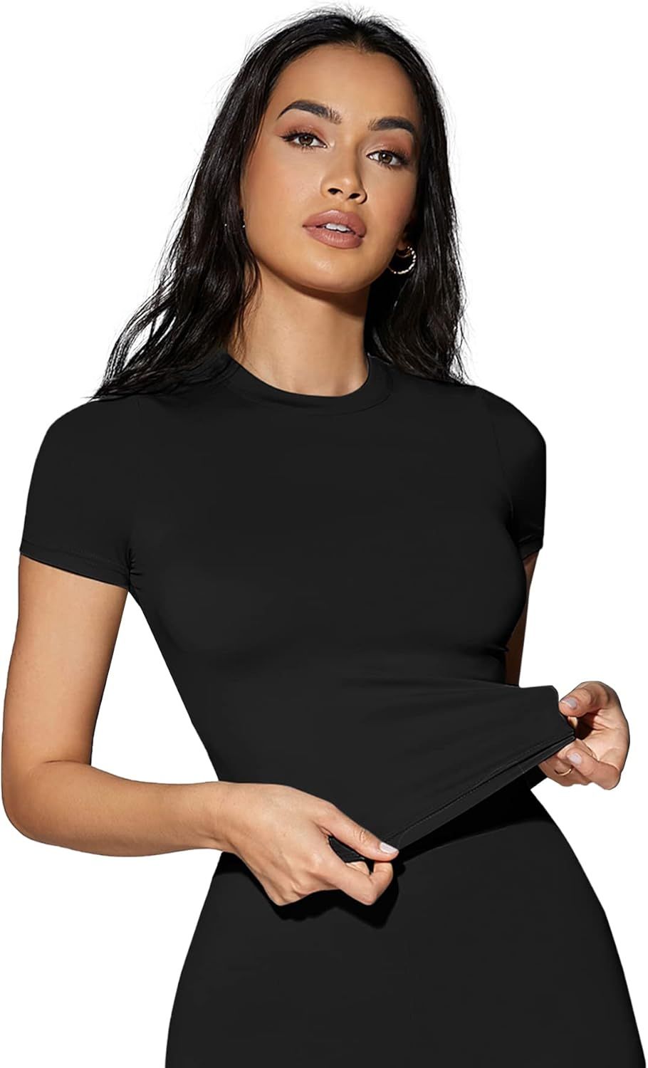 SOLY HUX Women's Casual Short Sleeve Round Neck Crop Tops Slim Fit Tee T Shirts Basic Tops | Amazon (US)