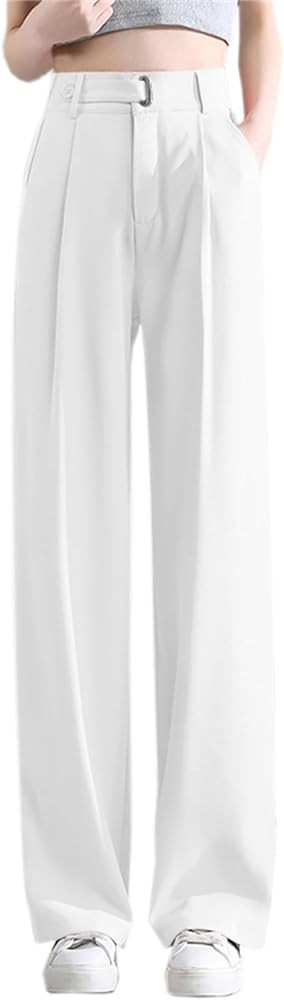 Betusline Women's Half Elastic Waist Straight Leg Trousers Office Dress Pants, X-Small - X-Large | Amazon (US)