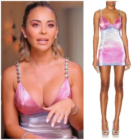 Nicole Martin’s Pink and Purple Ombre Crystal Strap Confessional Dress