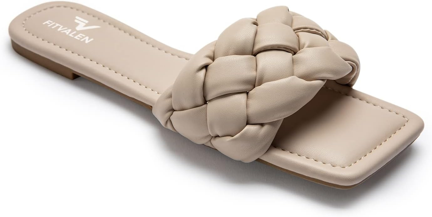 FITVALEN Braided Sandals for Women, Women's Square Open Toe Slide Sandals Comfort Woven Strap Fla... | Amazon (US)