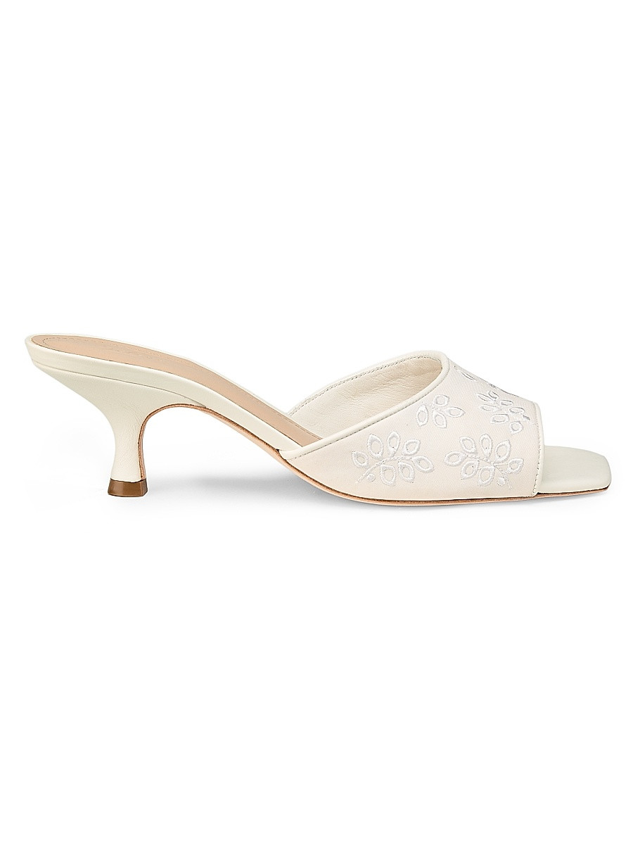 Women's 55MM Eyelet-Embroidered Mules - White Cotton Eyelet Fabric - Size 5 | Saks Fifth Avenue