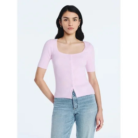 Scoop Women's Square Neckline Cardigan Sweater with Short Sleeves, Lightweight, Sizes XS-XXL | Walmart (US)