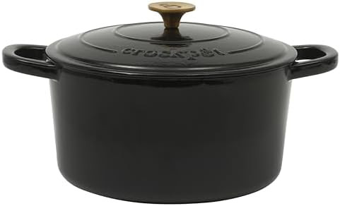 Crock Pot Artisan 7-Quart Round Cast Iron Dutch Oven with Lid – Black Enamel Finish, Gold Knob,... | Amazon (US)