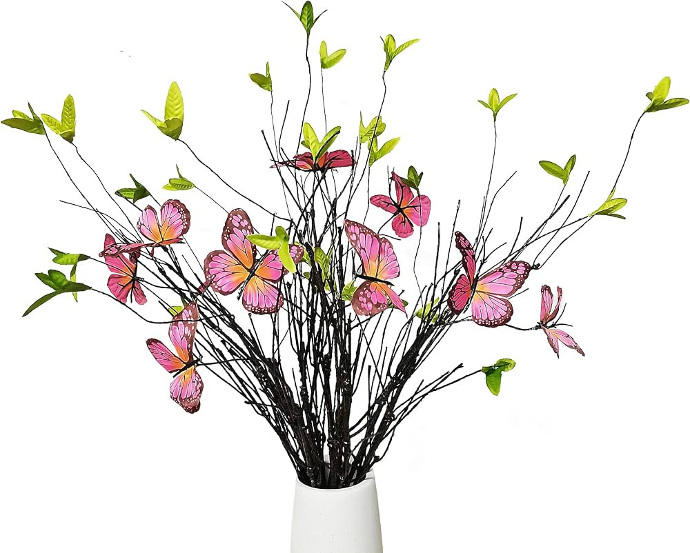 10 PCS Lifelike Artificial Butterflies Flower Bouquet Branches with Pink Butterfly Sticks for Vas... | Amazon (US)
