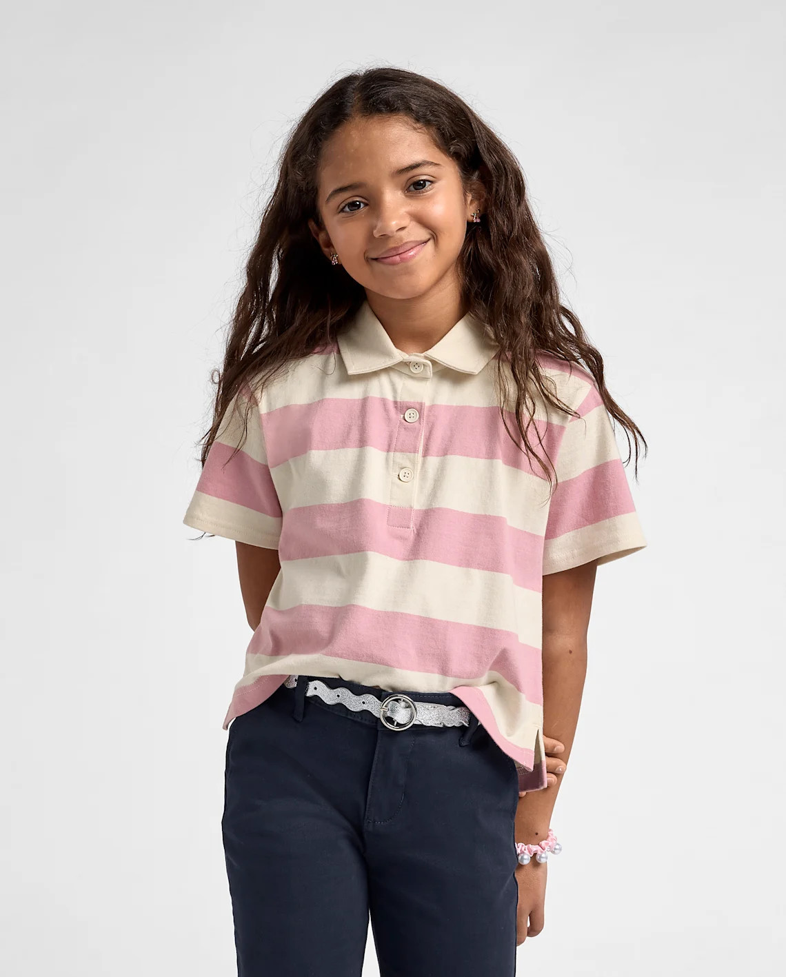 Tween Girls Striped Rugby Polo - pink | The Children's Place