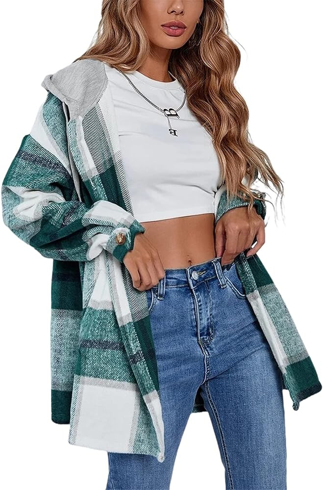 Tanming Womens Brushed Flannel Plaid Lapel Button Short Pocketed Shacket Shirts Coats | Amazon (US)