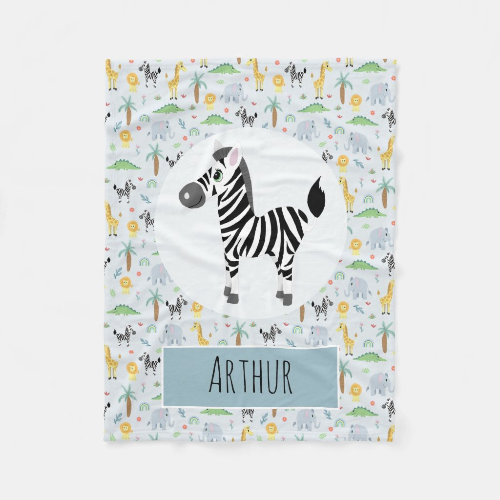 Boys Cute Blue Zebra & Safari Pattern Name Kids | Zazzle