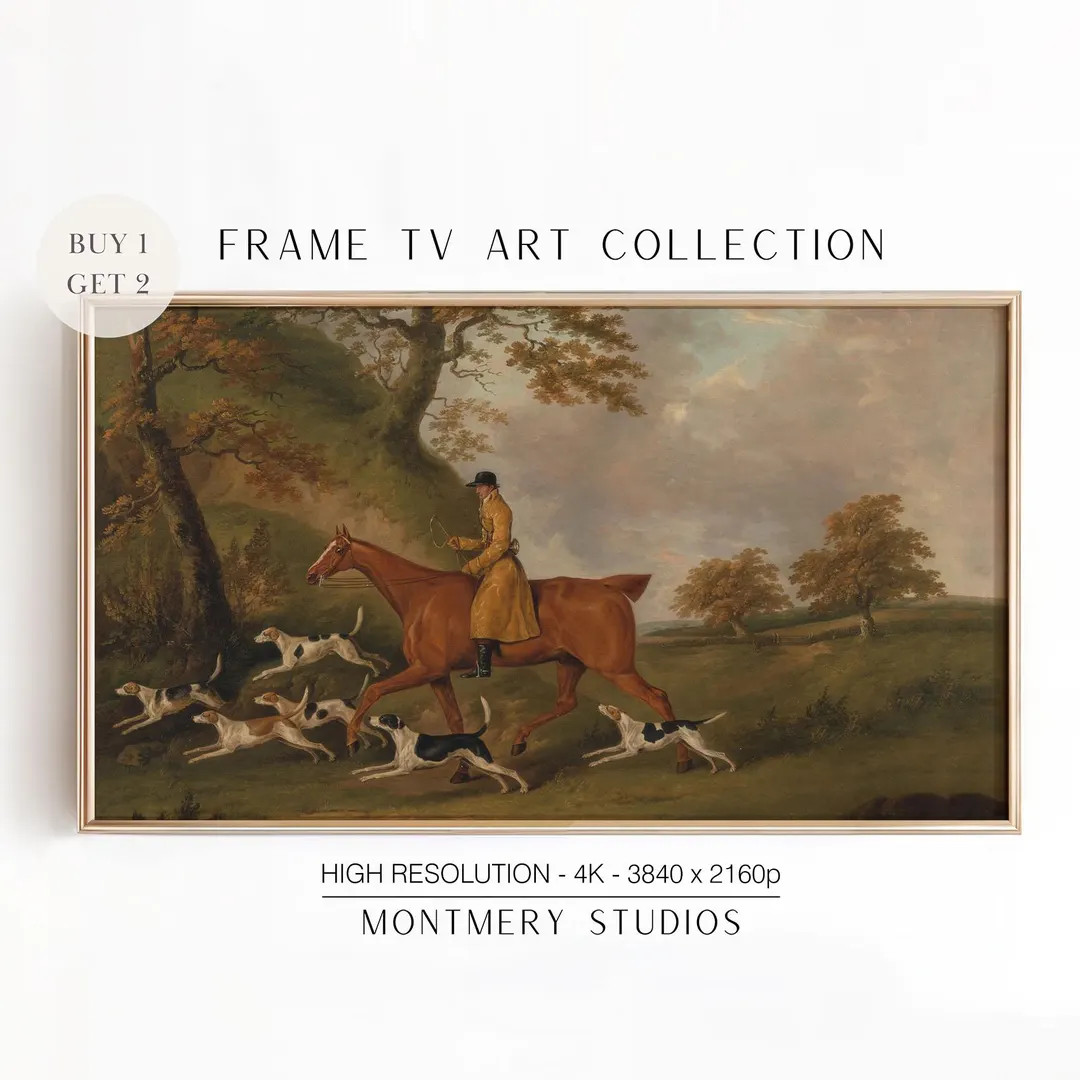 Vintage Hunting Scene Frame TV Art, Huntsman and Hounds, Horse and Wildlife Frame Tv Art, Rustic ... | Etsy (US)