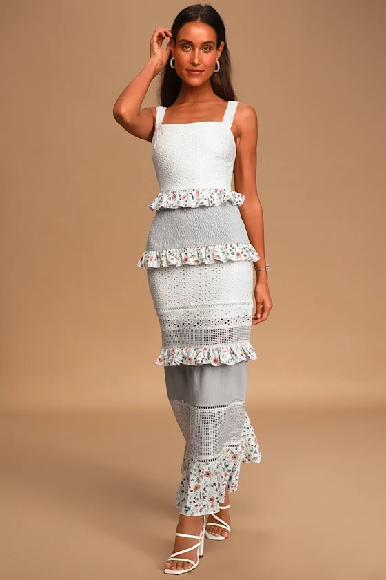Florance White Multi Eyelet Tiered Maxi Dress | Lulus (US)