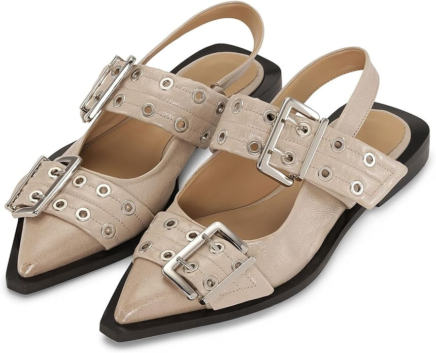 Buckle Ballet Flats for Women Slingback Flats Ballerinas Flats with Straps Pointe Toe Casual Dres... | Amazon (US)