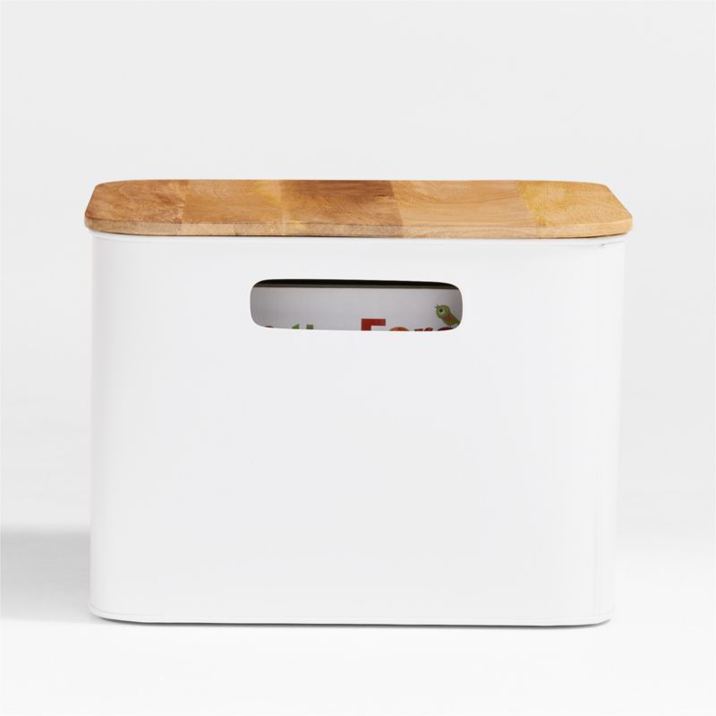 Outline White Medium Metal Kids Storage Bin with Wood Lid + Reviews | Crate & Kids | Crate & Barrel