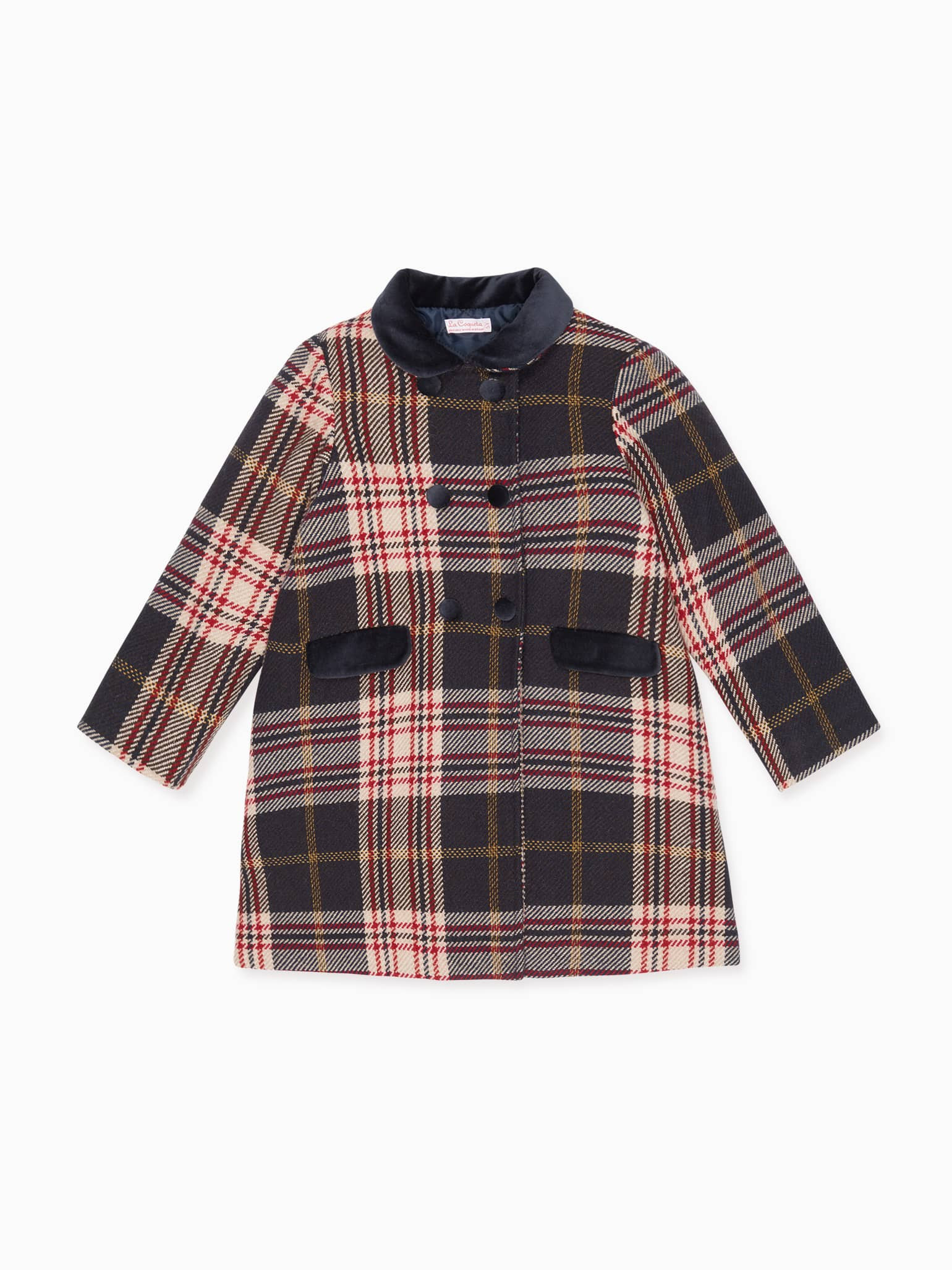 Navy Check Arrieta Girl Coat | La Coqueta