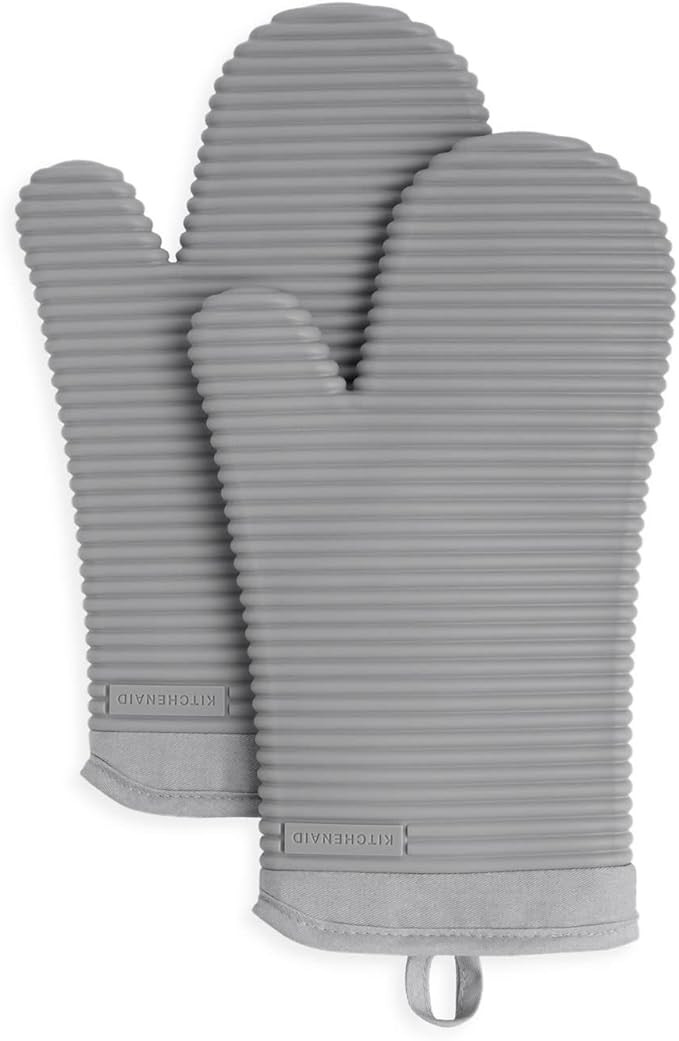 KitchenAid Ribbed Soft Silicone Oven Mitt Set, 7"x13", Grey 2 Count | Amazon (US)