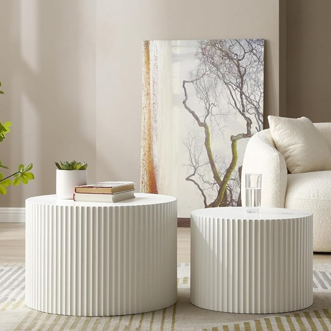 Set of 2 Large Handcrafted Round Wooden Coffee Tables, Modern Luxury Crescent Side Tables Accent ... | Amazon (US)