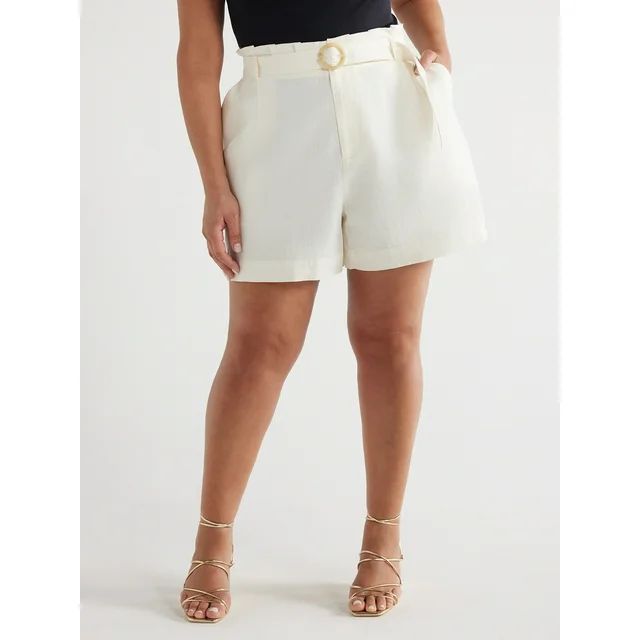 Sofia Jeans Women's and Women's Plus Linen Blend Paperbag Shorts, 4.75" Inseam, Sizes XS-5X | Walmart (US)
