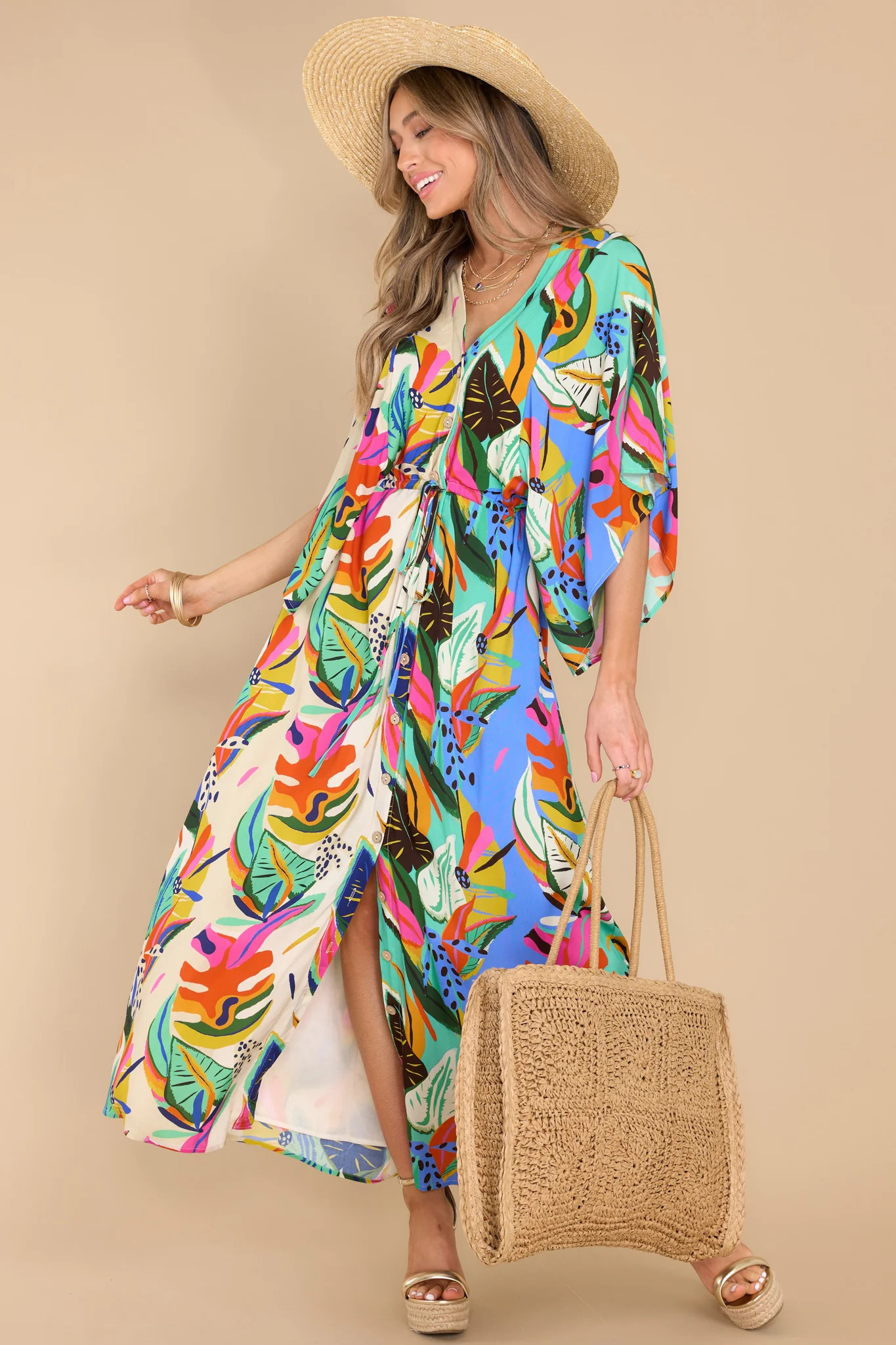 I Found Paradise Turquoise Multi Print Dress | Red Dress 