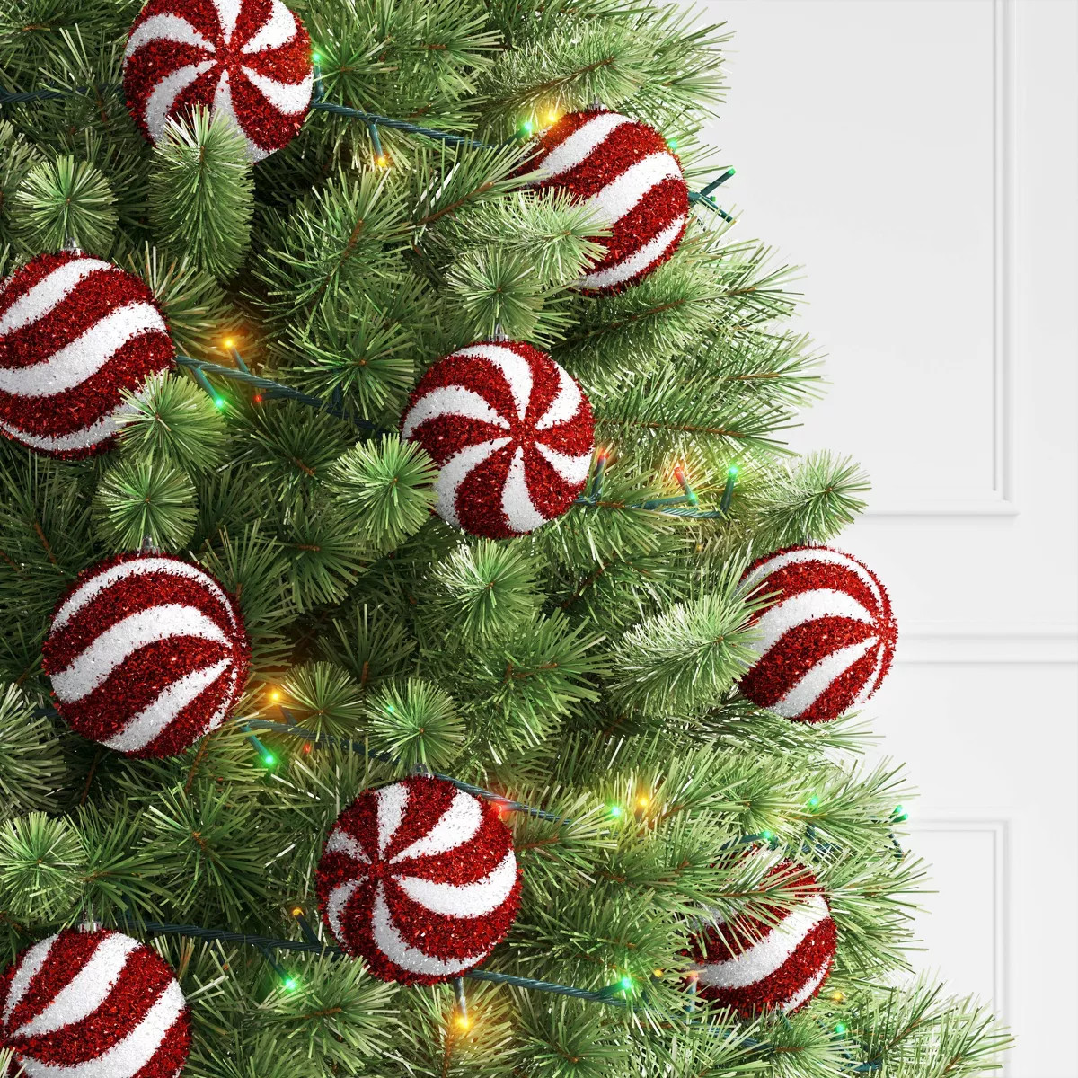 9ct Christmas Tinsel Ball Candy Cane Stripe - Wondershop™ | Target