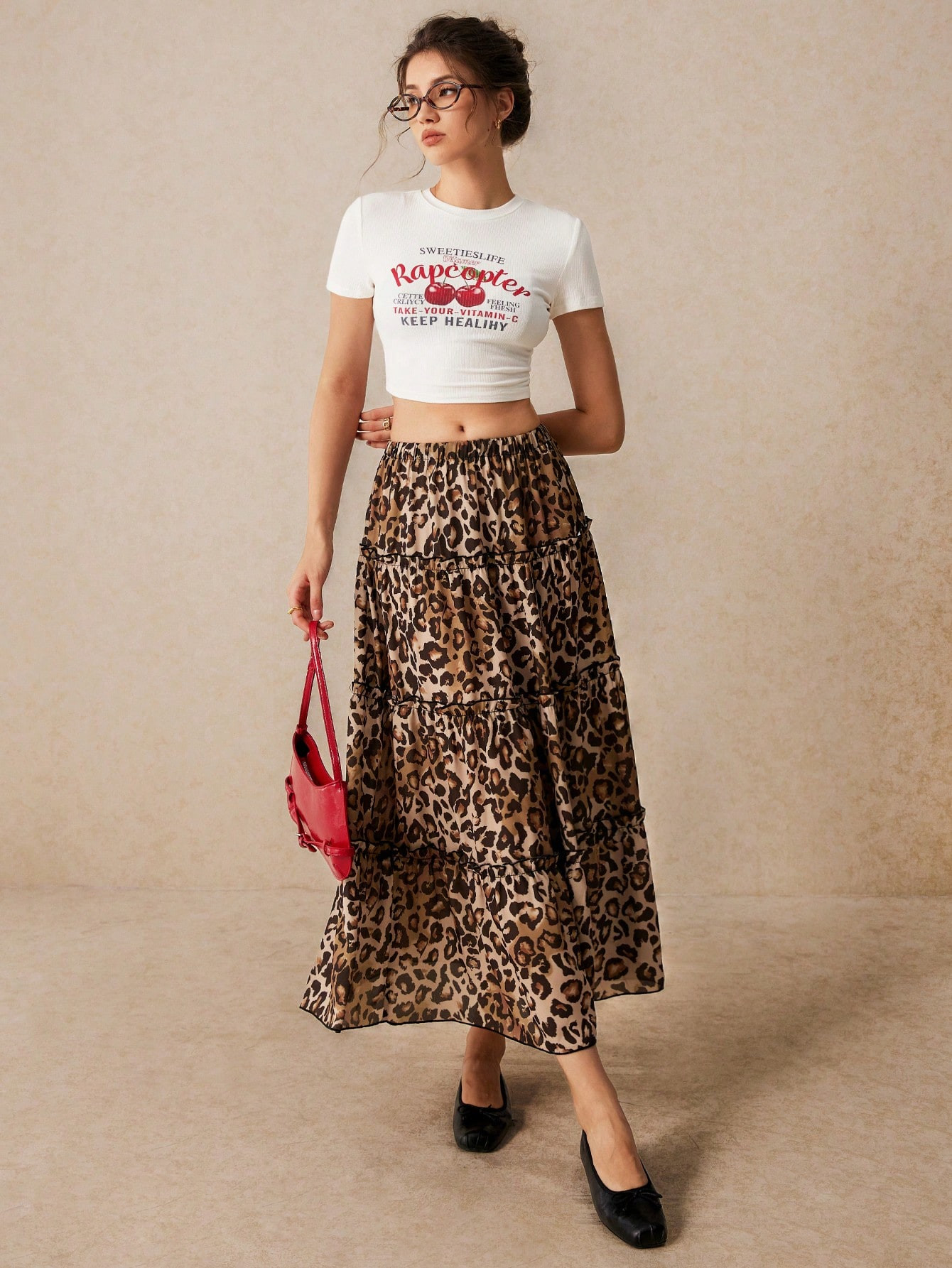 Poéselle Khaki Skirt, School Uniform Skirt, Women's Bottoms, Brown Skirt, Leopard Print, Back To... | SHEIN