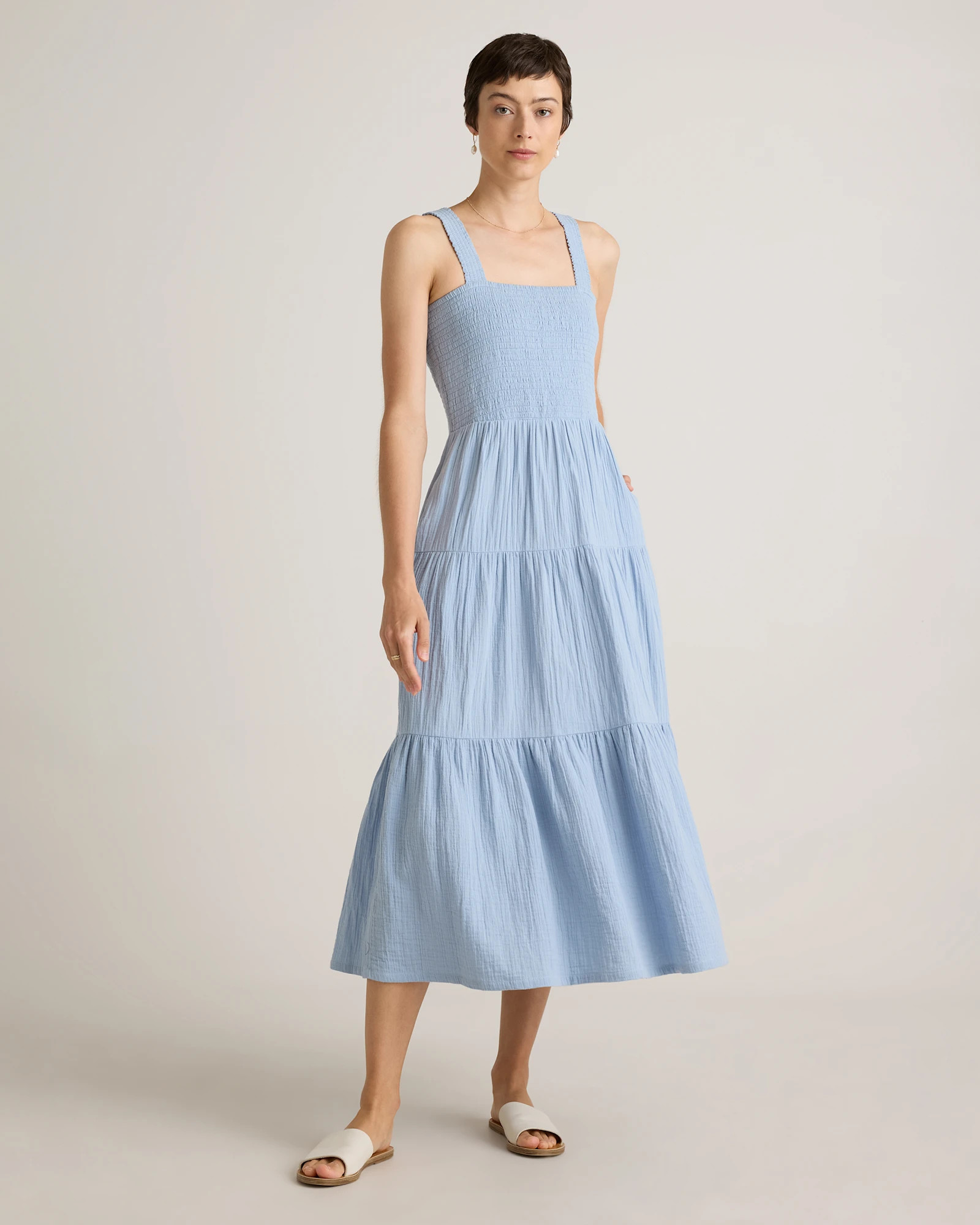 100% Organic Cotton Gauze Smocked Sleeveless Maxi Dress | Quince