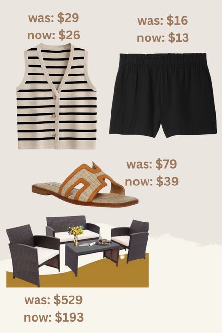 Summer outfit
Amazon 
Gap
Steve Madden 
Patio furniture 