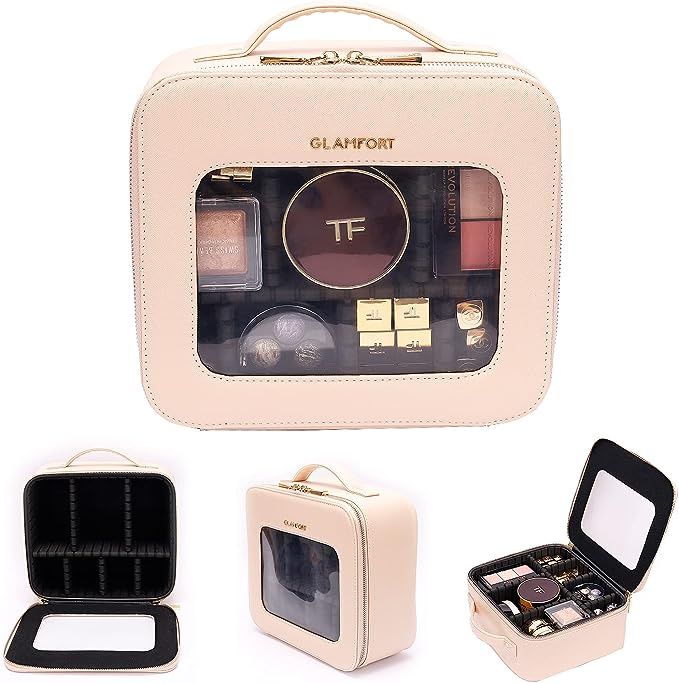 Amazon.com: GLAMFORT Small Makeup bag,Professional Train Case Cosmetic Travel Bag with Adjustable... | Amazon (US)