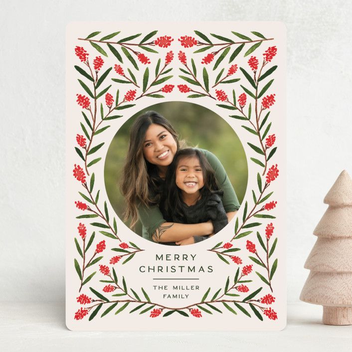"Stamped Berries" - Customizable Holiday Photo Cards in Beige by Amy Kross. | Minted