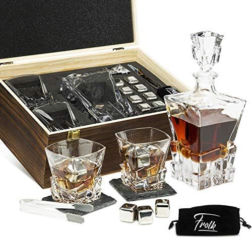 Whiskey Decanter Set for Men and Women - Whiskey Decanter, 2 Rocks Whiskey Glasses, 8 Stainless Stee | Amazon (US)