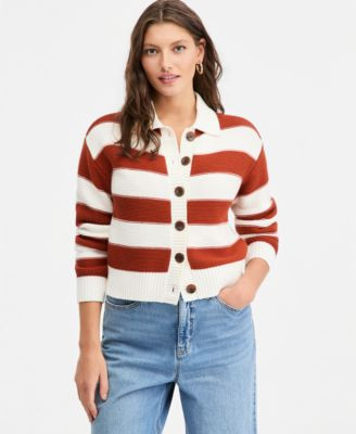 On 34th Women's Long Sleeve Bold Stripe Cardigan, Macy's Exclusive - Winter Ivory Combo | Macy's