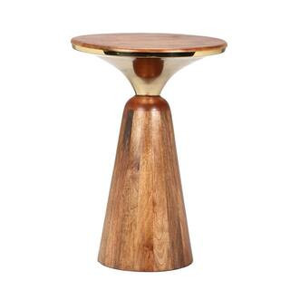 Emberly 16 in. Round Pedestal Side End Table, Mango Wood, Metal, Gold + Honey | The Home Depot
