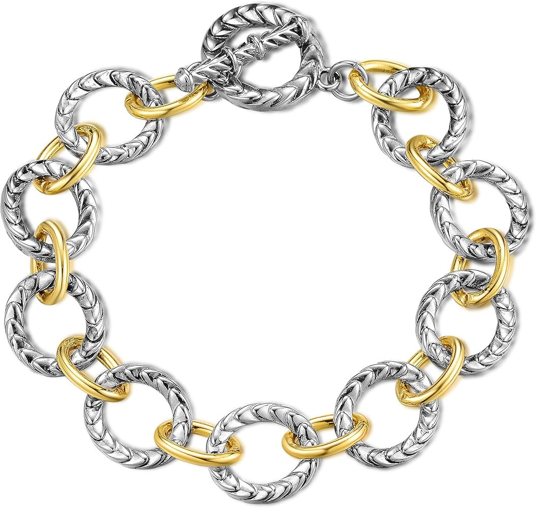 Twisted Cable Bracelets for Women, Two Tone Link Chain Statement Gold and Silver Bangle Designer ... | Amazon (US)