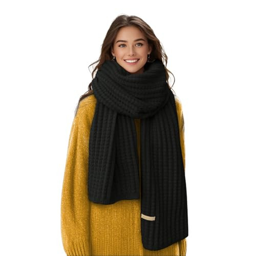Mokoey Winter Scarf for Women Thick Black Warm Chunky Knit Scarf Long Scarf for Women Winter Cold Weather Accessories | Amazon (US)