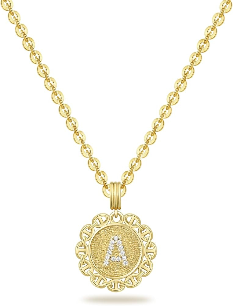 KELORIS PATH Initial Necklace for Women, 14K Gold Plated Round Letter Pendant Necklace Capital A-... | Amazon (US)