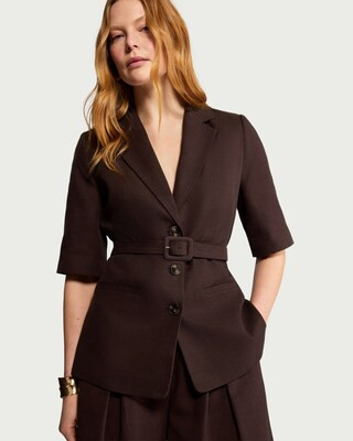 The F&F Edit Lyocell Blend Belted Short Sleeved Co-ord Blazer in Brown | Tesco F&F