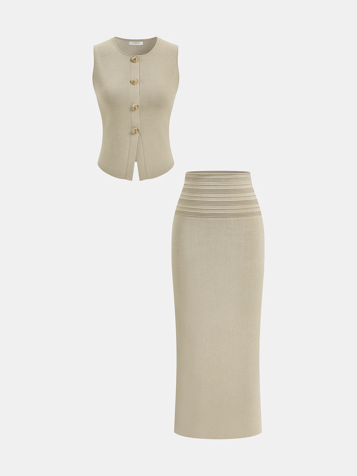 Sleeveless Knit Vest & Midi Skirt Set | Commense