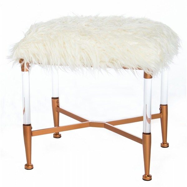 Statements by J Mireille White Fur and Acrylic Bench | Bed Bath & Beyond