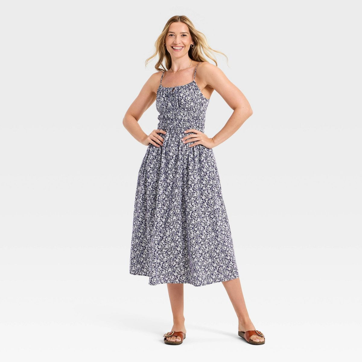 Women's Smocked Midi Dress - Universal Thread™ Navy Blue Floral XS | Target