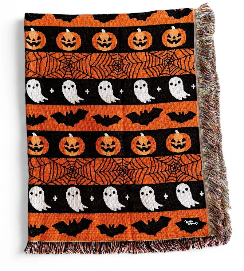 Halloween Striped Woven Tapestry Blanket 50 X 60 - Etsy | Etsy (US)