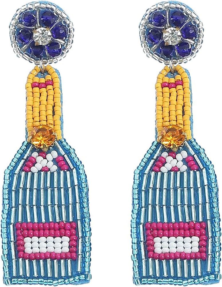 Dvacaman Beaded Fun Champange Bottle Earrings for Women Girls- Handmade Bead Champagne Bottle Spa... | Amazon (US)