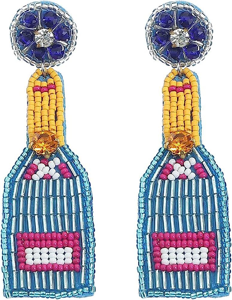 Dvacaman Beaded Fun Champange Bottle Earrings for Women Girls- Handmade Bead Champagne Bottle Spa... | Amazon (US)