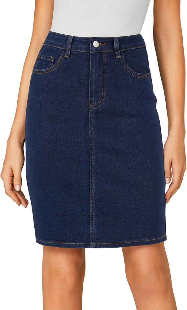 LYANER Women's Casual Stretch High Waist Bodycon Denim Jean Midi Skirt with Pockets | Amazon (US)