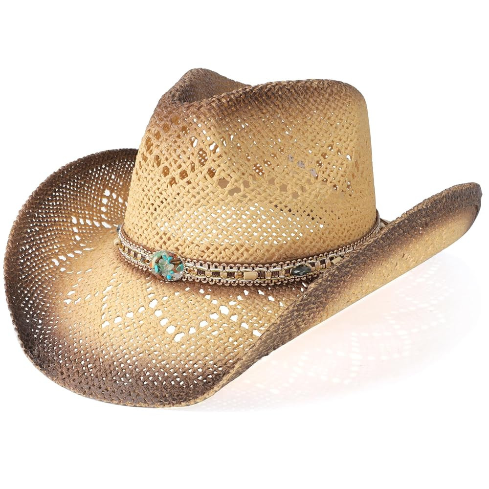 Cowboy Hat,Cowgirl Hat,Cowboy Hats for Women/Mens/Straw Wide with Shapeable Brim Western Cowboy H... | Amazon (US)