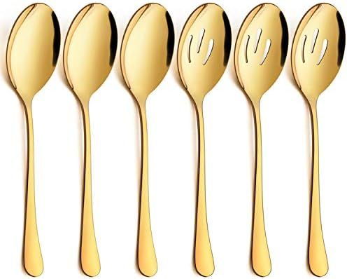 LIANYU 6 Pack Large Gold Serving Spoons Set, 3 Gold Serving Spoons, 3 Gold Slotted Serving Spoons, 9 | Amazon (US)